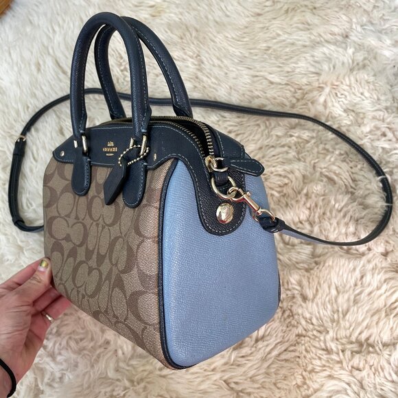 Coach Mini Bennett Satchel in Colorblock Signature Coated Canvas Midnight Pool - Picture 2 of 15